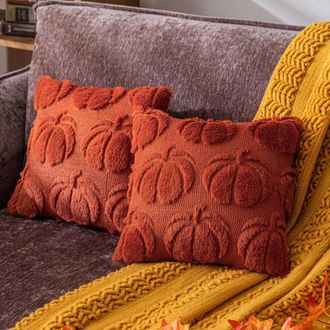 OEM Fundas De Almohada Decorativas Infantiles Con Tem&aacute;tica De Calabazas Para Oto&ntilde;o, 30 X 30 Cm, Juego De 2 Piezas, Color Caramelo, Suave Piel Sint&eacute;tica, M