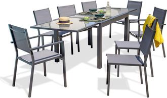 DCB Garden Tolede - Conjunto De Comedor 8 Pl De Aluminio Y Tablero De Vidrio - Dcb Garden