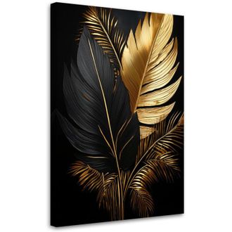 Artgeist Quadro su tela, Foglie di palma in bianco e oro - 40x60