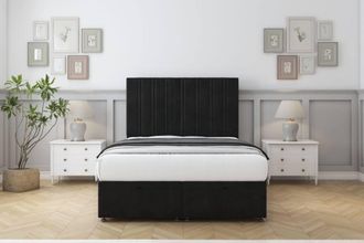 Comfort Beds Lorenzo Plush Ottoman Bed Base-26 Strutted Headboard in Black | Size: Single