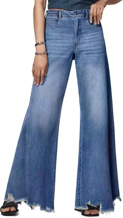Fengbay Wide Leg Flared Jeans for Women,Ladies Baggy Stretchy Mid-Rise Loose Frayed Hem Denim Pants with Pockets Y2K