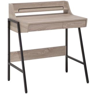 Beliani Escritorio De Oficina Madera Clara Y Negro 77 X 46 Cm Estante 2 Cajones Escandinavo Broxton