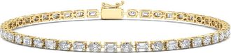 HauteCarat Oval & Emerald Cut Lab Created Diamond Tennis Bracelet in 5.80 Ctw Yellow Gold at Nordstrom, Size 6.5