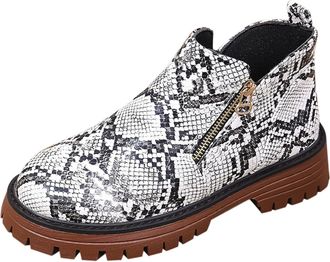 Generic Womens Snake Print Combat Boots, Multicolored Platform Ankle Boots with Side Zipper, Round Toe Winter Fashion Boots, Chunky Brown Sole