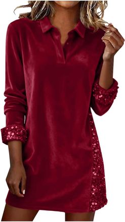 Generic Velvet Dresses for Women UK Going Out Tops Sequin Top - Long Tunic Tops Ladies Velvet Jumpers, Sparkly Top Long Sleeve Jumper Dress, V Neck Jumper Gli