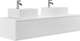 Vente-Unique Mobile Per Bagno Sospeso Scanalato Con Lavabo Doppio 150 Cm Bianco - Arnega