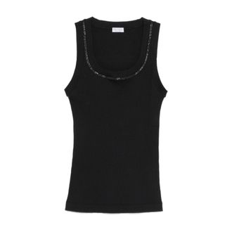 Brunello Cucinelli Tops, Dames, Zwart, XS, Katoen, Katoenen Tanktop