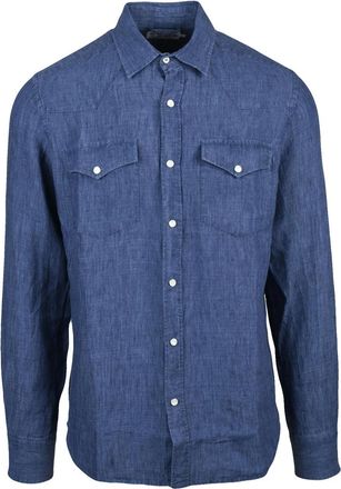 MC2 Saint Barth Indigo Textured Flap Pocket Linen Shirt