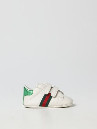 Gucci Sneakers da bambino in pelle con nastro Web e chiusura a strappo