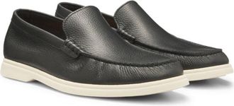 BOSS Logo-detail moccasins in tumbled leather