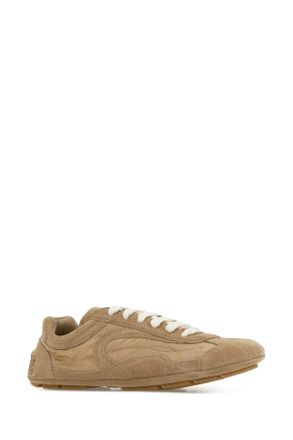 Prada Womens Beige Suede And Re-Nylon Montecarlo Re-Edition 2005 Sneakers Cammello