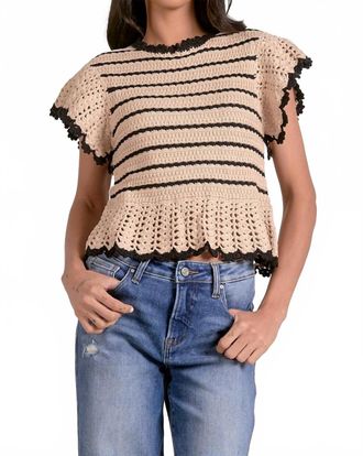 Elan Short Sleeve Ruffle Top Sweater In Black