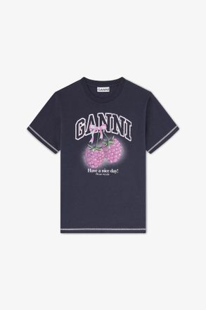 Ganni Mixed T-shirt with Raspberries - Size XXS Organic Cotton