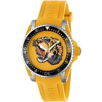 Gucci YA136317 Yellow Embroidered Tiger Dial Mens Watch - One Size