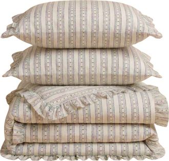 TBCo Cotton Striped Ruffle Bedding Set in Navy Ditsy Floral at Nordstrom, Size Queen