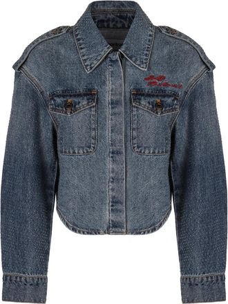 Self Portrait Rhinestone Denim Jacket - Dames - Spijkerjassen - Blauw - 2XS - Denim - Jassen