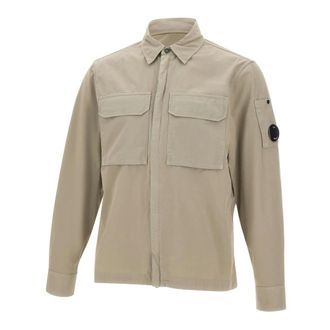 C.P. Company Light Jackets, male, Beige, Size: XL Gabardine Zipped Lens Overshirt