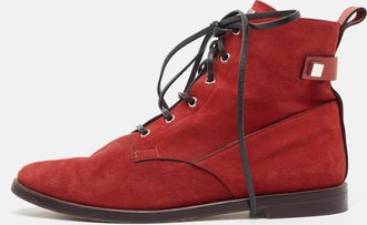 Stuart Weitzman Red Suede And Leather Ankle Boots