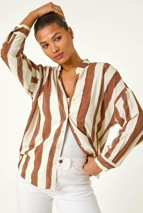 Roman Stripe Print Relaxed Button Shirt