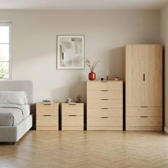 Home Discount Vida Designs Trega 4Pc Bedroom Set(2Dr Bedsidex2, 5Dr Chest, Wardrobe) in Brown