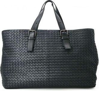Bottega Veneta Black Navy Intrecciato Tote Bag (Pre-Owned)