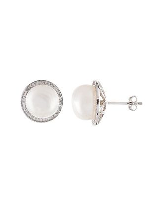 Splendid Pearls Silver 10-10.5Mm Freshwater Pearl & Cz Earrings