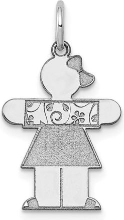 Diamond2Deal 14k White Gold The Kids Small Floral Dress Girl Engravable Hugs Charm Pendant