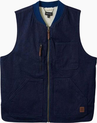 Brixton Mens Brixton Rinse Denim/Sherpa Builders Abraham Reversible Vest Gilet - Blue - Size: 38/Regular