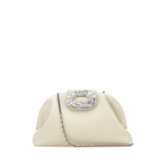 Amina Muaddi Ivory Nappa Leather Camelia Clutch