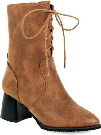 Generic Womens Retro Lace Up Ankle Shoes Pointed Toe Block Heel Denim Herringbone Synthetic Leather Comfortable Non Slip Durable for Daily Street Party Wear,B