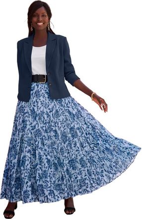 Jessica London Flowing Crinkled Maxi Skirt in Blue Floral Tapestry at Nordstrom, Size 36