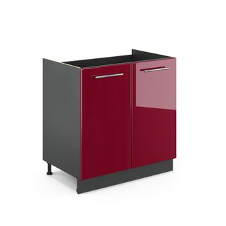 Vicco Armario Bajo Para Fregadero Fame-line, Rojo Burdeos Alto Brillo, 80 Cm Sin Encimera Vicco