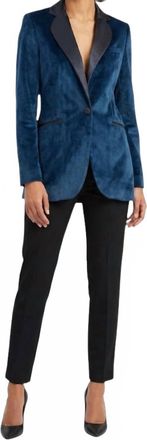 Hebe Studio Tailored Velvet Blazer In Navy