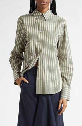 Monse Back Cascade Stripe Button-Up Shirt in Sage/Multi at Nordstrom, Size 10