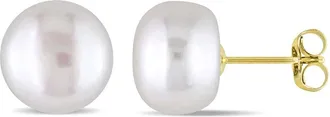 Amour 9 - 10 Mm Cultured Freshwater Pearl Stud Earrings In 10K Yellow Gold