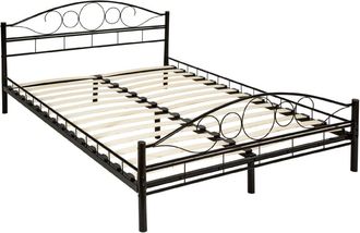 TecTake Cama con cabecero, somier, marco de acero, 200 x 140 cm, negro