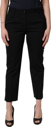 Dolce & Gabbana Black Wool High Waist Cropped Tapered Womens Pants (Pre-Owned)