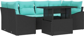 vidaXL Conjunto De Sof&aacute; De Jard&iacute;n 7 Uds. Negro Y Azul Polirat&aacute;n Vidaxl