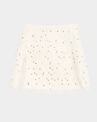Giambattista Valli Polka-Dot Boucle Lace-Trim Mini Skirt