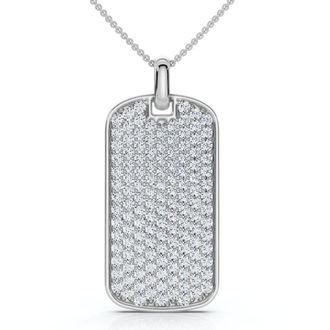 Pompeii3 Mens 1ct Diamond Dog Tag Pendant 14k Gold Necklace Lab Grown 18 Chain