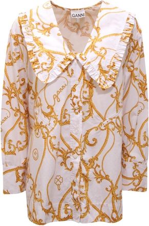 Ganni Oversized overhemd in Egret kleur - Dames - Overhemden - Veelkleurig - XS - Katoen - Overhemden