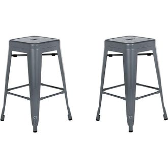 Beliani Beliani - Conjunto de 2 taburetes de acero gris 60 cm industrial interior baño cocina sala de estar exterior jardín Cabrillo