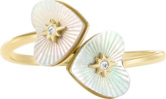 Fossil Womens Sutton Radiant Love Gold-Tone Stainless Steel Mother-of-Pearl Heart Toi Et Moi Ring