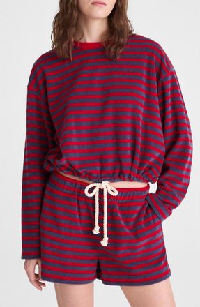 Madewell Tie-Waist Top in Terry in Red Navy at Nordstrom, Size Xx-Small