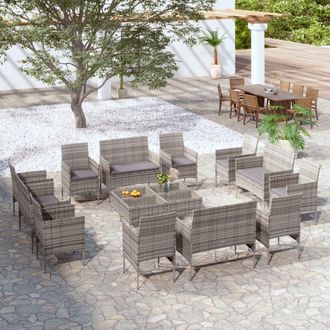 vidaXL Set De Muebles De Jard&iacute;n 16 Pzas Y Cojines Rat&aacute;n Sint&eacute;tico Gris Vidaxl