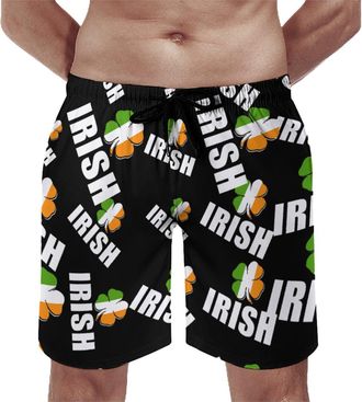 Generic Irish Flag Clovers Mens Swim Shorts & Trunks Mesh Liner Beach Board Quick Dry Beachwear 3XL