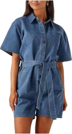 Modstr&ouml;m Jumpsuits & Playsuits, Dames, Blauw, L, Blauwe Playsuit voor Vrouwen