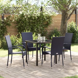 Berkfield Home 5 Piece Garden Dining Set Black Poly Rattan