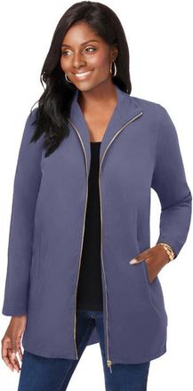 Jessica London Stretch Cotton Zip Front Hi-Low Jacket in Deep Dusk at Nordstrom, Size Large