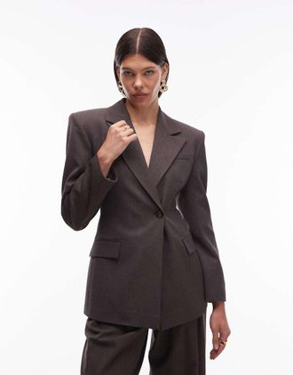 Asos Blazer color cioccolato accollato con dettaglio raccolto-Neutro